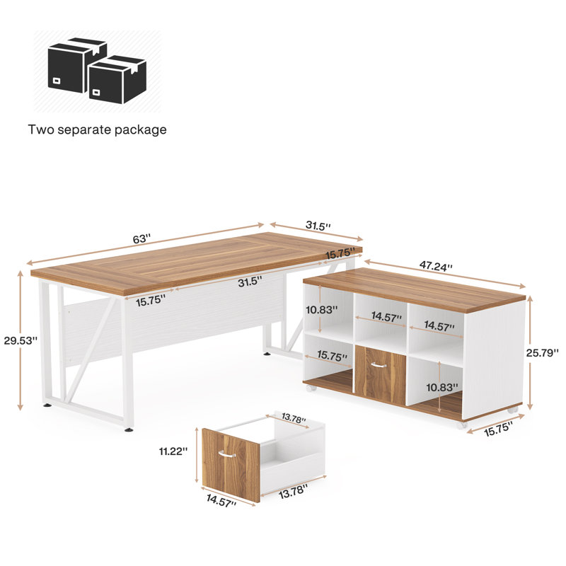 Inbox Zero Dineke L-Shape Executive Desk with Cabinet